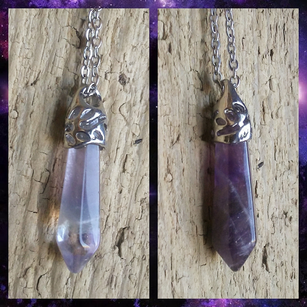 🌙💜 Amethyst Stone Necklace Crystal Point Healing Jewelry Witchy - Picture 10 of 16